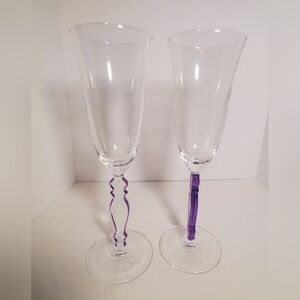 Elegant Clear and Purple Stem Champagne Flutes